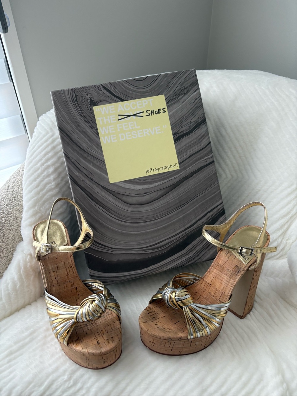 Jeffrey Campbell Metallic Gold and Silver Knot Cork Wedge Sandals - Picture 4 of 4